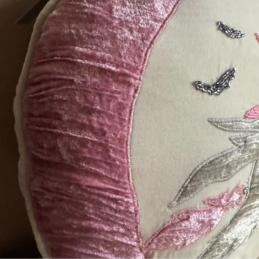 Rachel Zoe NWT ivory, pink silver beaded Witchy Moon decorative Halloween pillow